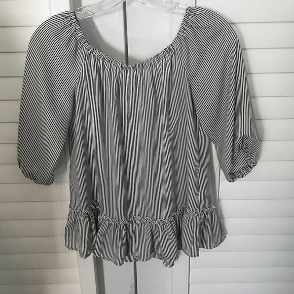 WHBM blk/white striped off shoulder ruffle hem, XS - Picture 1 of 7